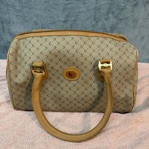 Carryland Vintage Brown Monogram Canvas Leather Boston Handbag Purse